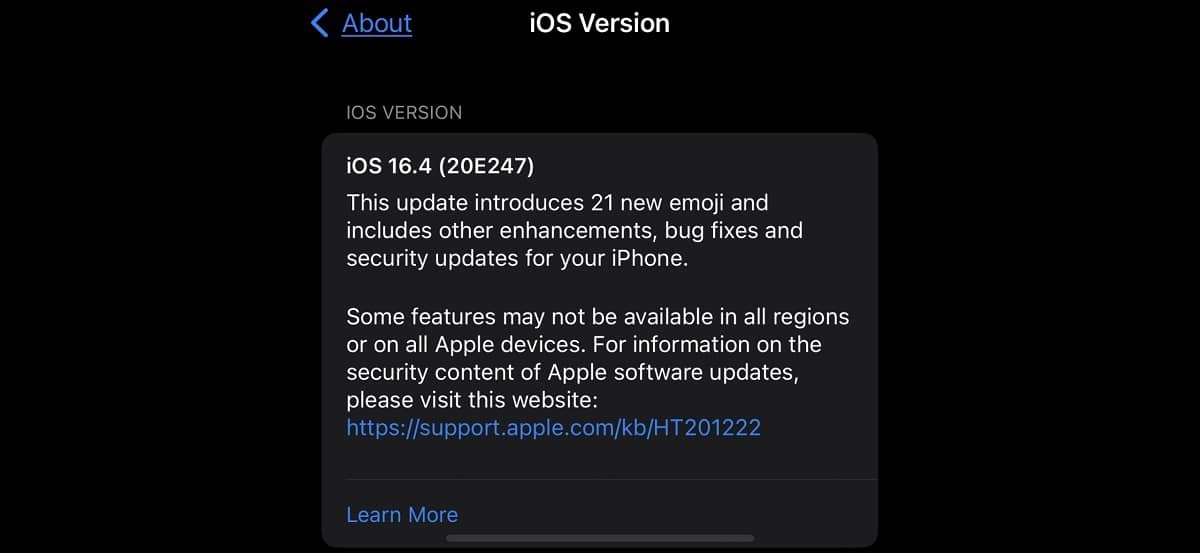 Ios 16.4 update page in ihpone 14 pro screenshot
