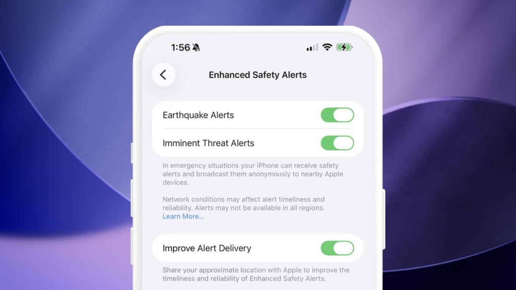 Enhanced Safety Alerts option screenshot 