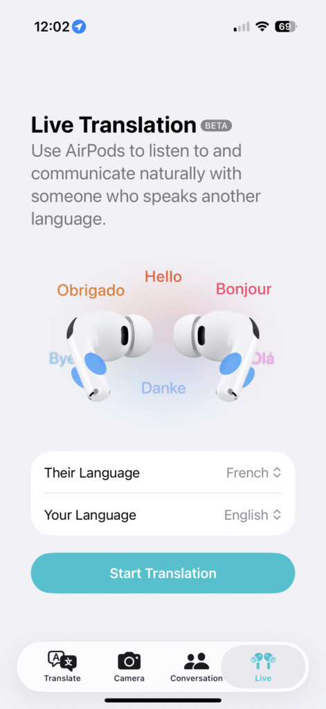 AirPods live translation feature in iOS 26 enabling real-time multilingual conversations