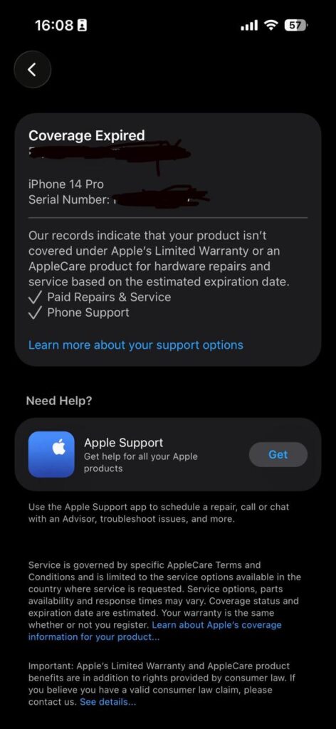 screenshot of expired coverage 