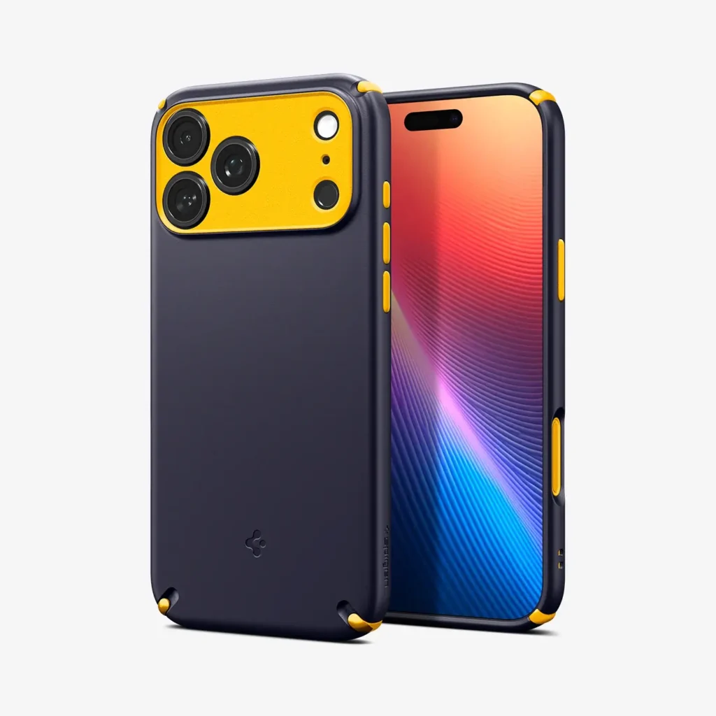 Caseology Nano Pop case for iPhone 17 Pro with yellow camera frame