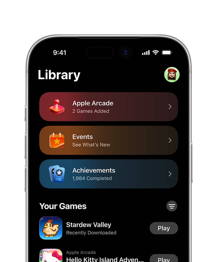 Redesigned Apple Games app with Apple Arcade and achievements in iOS 26