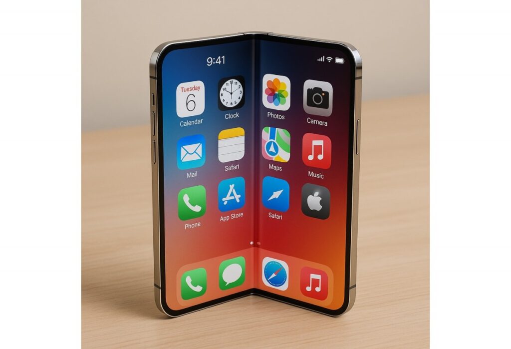Possible image of iPhone Fold showing book-style foldable Apple phone
