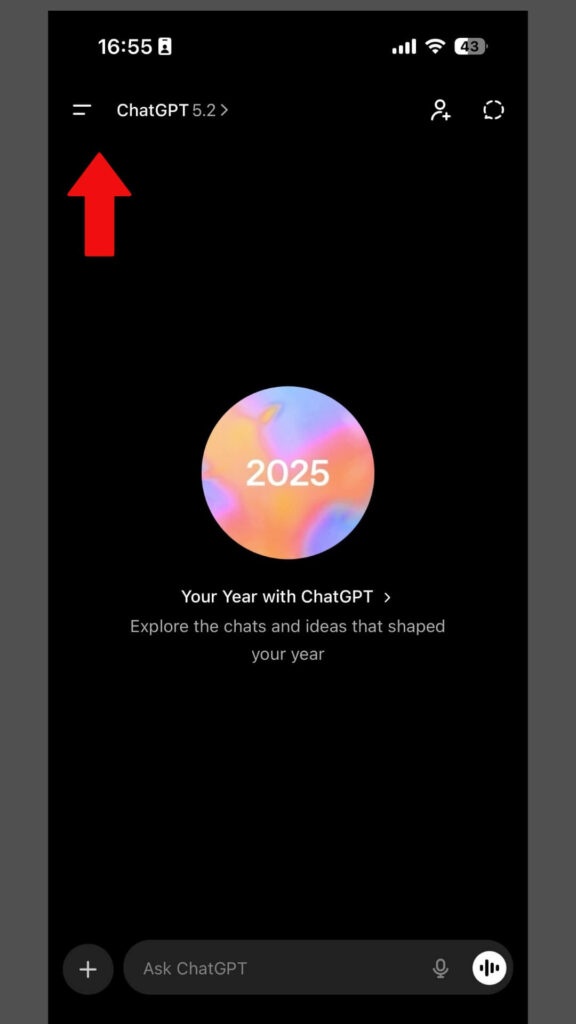 ChatGPT app Screen in iPhone