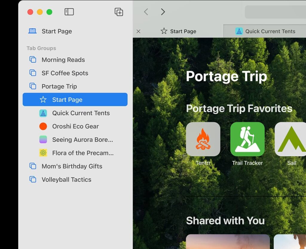 screnn of safari customization tab groups