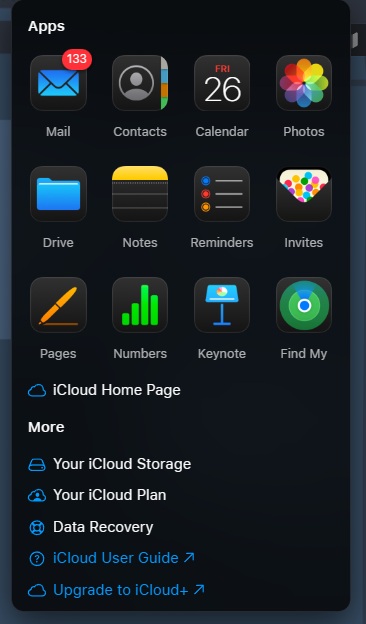 menu of iCloud options