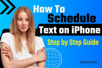 girl and schedule a text on iphone text showing in banner image