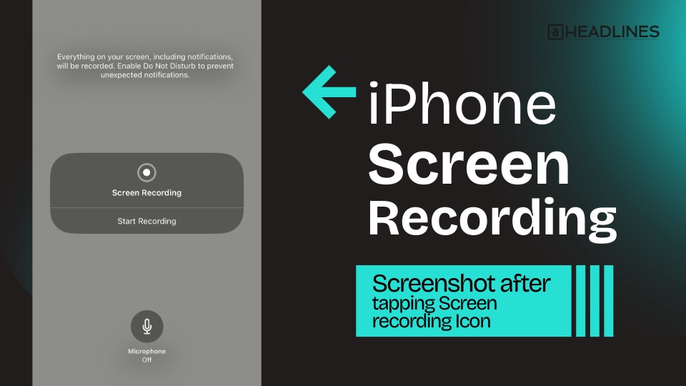 iPhone screen recording option showing start recording button and microphone off