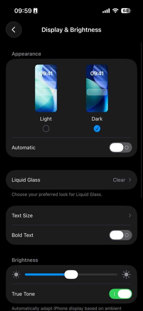 Liquid Glass visual interface style preview on iPhone with translucent UI elements.