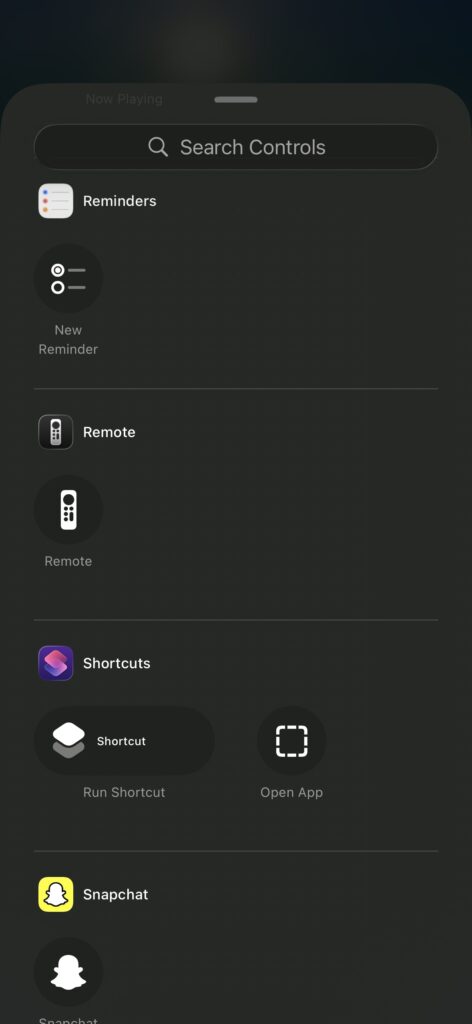 iPhone Add Controls screen with Apple TV Remote and other app options

