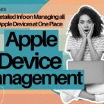 Apple Device Management dashboard showing centralized control of iPhone, iPad, and Mac devices.