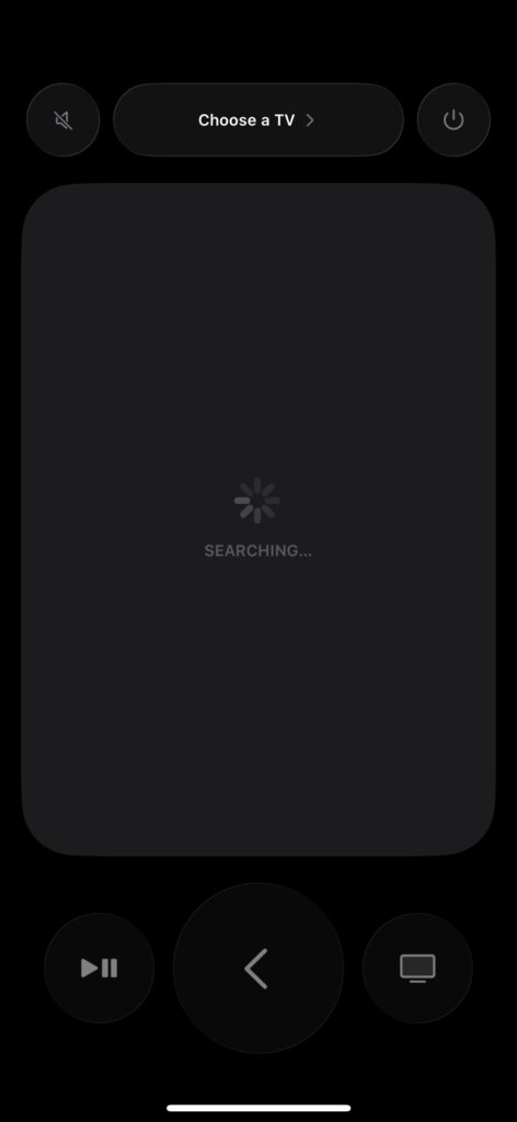 Apple TV Remote app on iPhone searching for nearby Apple TV devices