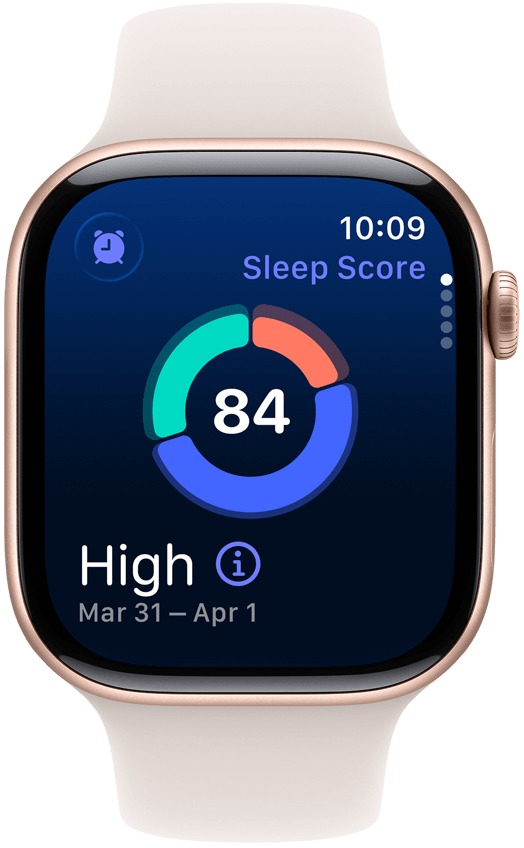 Apple Watch sleep score showing 84 with high sleep quality insights on watchOS