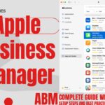 Apple Business Manager complete guide showing ABM dashboard with apps and device management interface