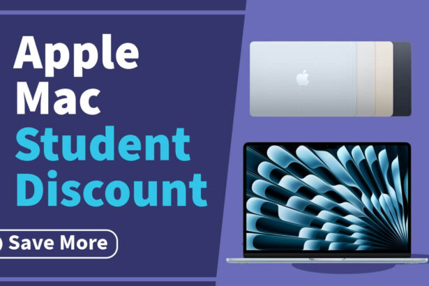 Apple Mac student discount banner promoting education savings on MacBooks