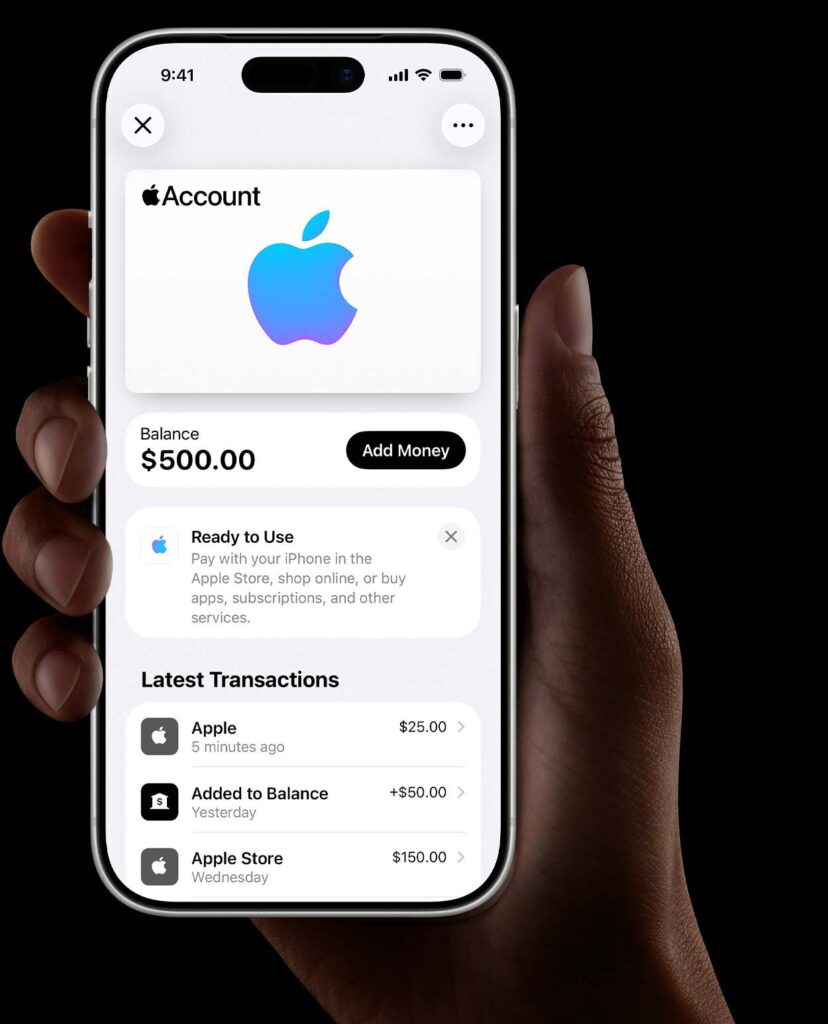Apple Gift Card balance and transaction history displayed on iPhone screen