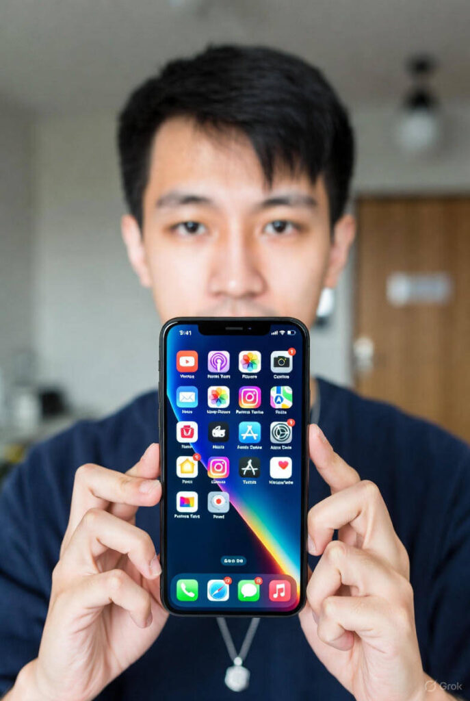 Person holding an iPhone showing app icons related to parental control and app usage