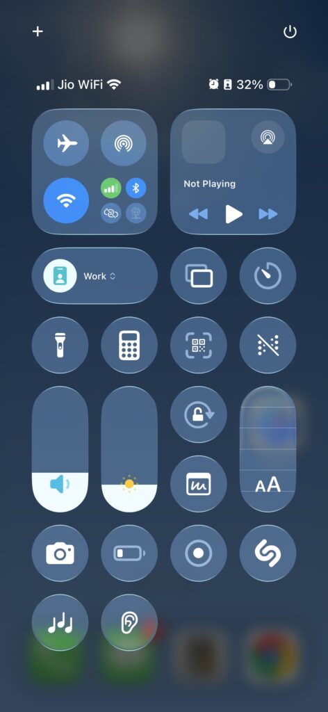 iPhone Control Center showing Apple TV Remote app option and system controls
