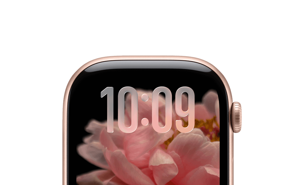 Apple Watch close-up showing liquid glass style watch face design