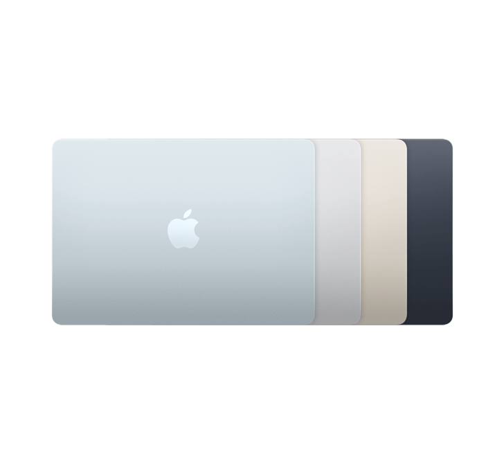 MacBook Air top view showing multiple color options including silver, starlight, and space gray