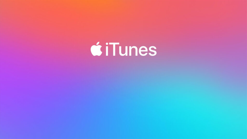 Apple iTunes logo displayed on a colorful gradient background