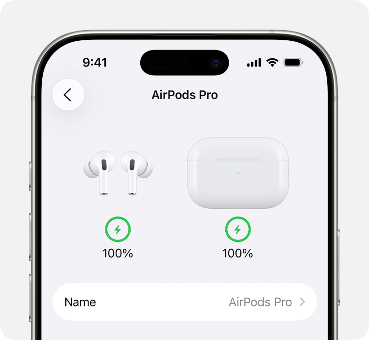 iPhone Settings app showing AirPods battery information