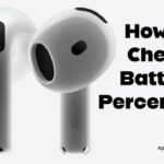 AirPods earbuds with text showing how to check AirPods battery on iPhone