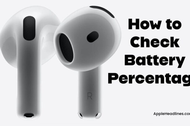 AirPods earbuds with text showing how to check AirPods battery on iPhone