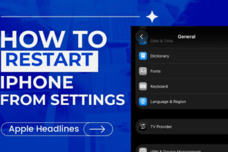 How to restart iPhone from Settings shown on tutorial banner with iPhone General menu screen