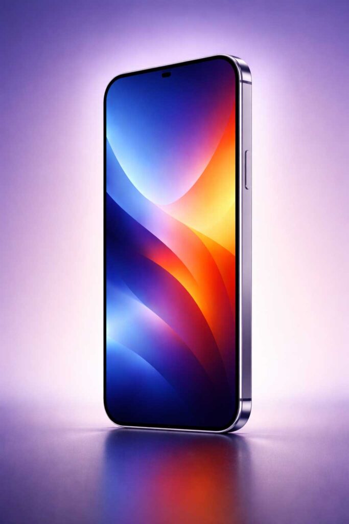 Angled side view of iPhone 18 showing slim frame and colorful OLED display