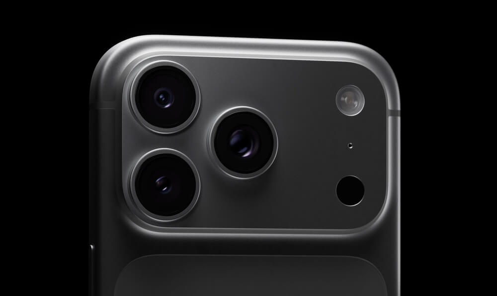 Close-up of iPhone 18 triple camera module with three 48MP lenses and advanced sensor design