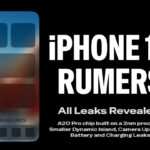iPhone 18 rumors graphic showing leaked features like A20 Pro chip, smaller Dynamic Island, and camera upgrades