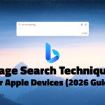 Hidden image search techniques on Apple devices showing Bing search interface with guide for iPhone, iPad, and Mac users