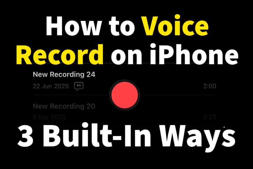 how to voice record on iPhone using Voice Memos app with red record button screen