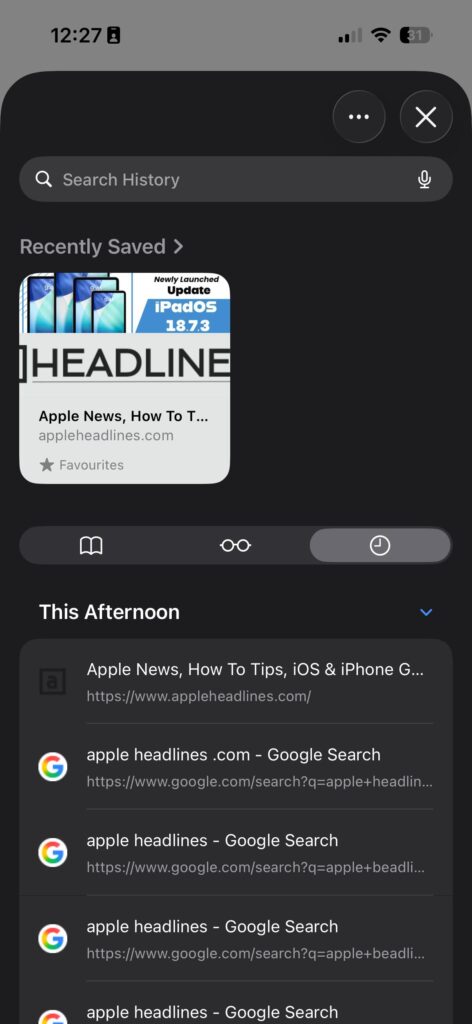 safari browsing history iphone recent searches google apple headlines delete history