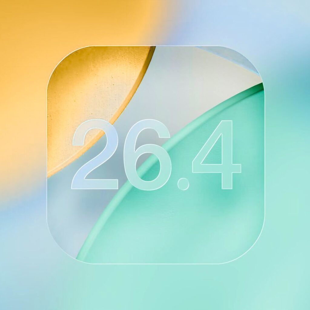 Apple iOS 26.4 Beta 4 software update icon with colorful gradient background
