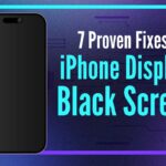Banner showing 7 proven fixes for iPhone display black screen with modern iPhone illustration and bold typography