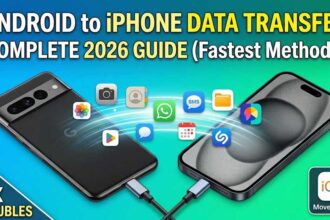Android to iPhone data transfer guide 2026 showing apps, photos, and files migration