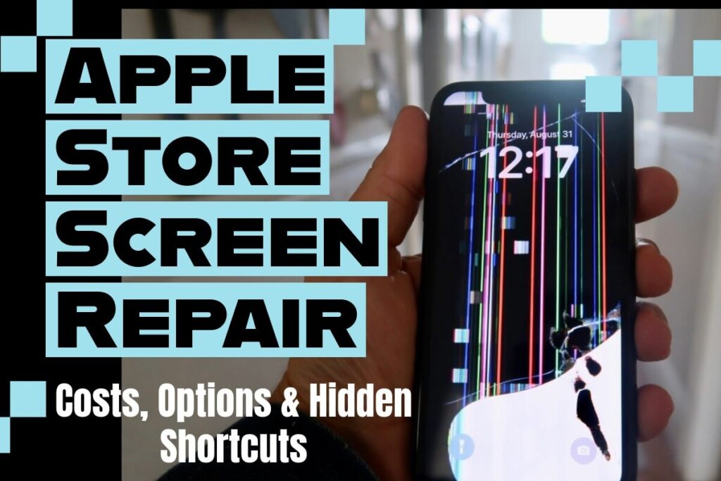iPhone with cracked screen and display lines showing need for Apple Store screen repair