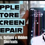 iPhone with cracked screen and display lines showing need for Apple Store screen repair