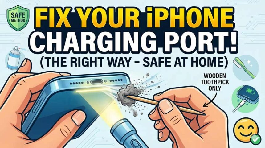 Fix iPhone charging port not working by cleaning lint and debris
