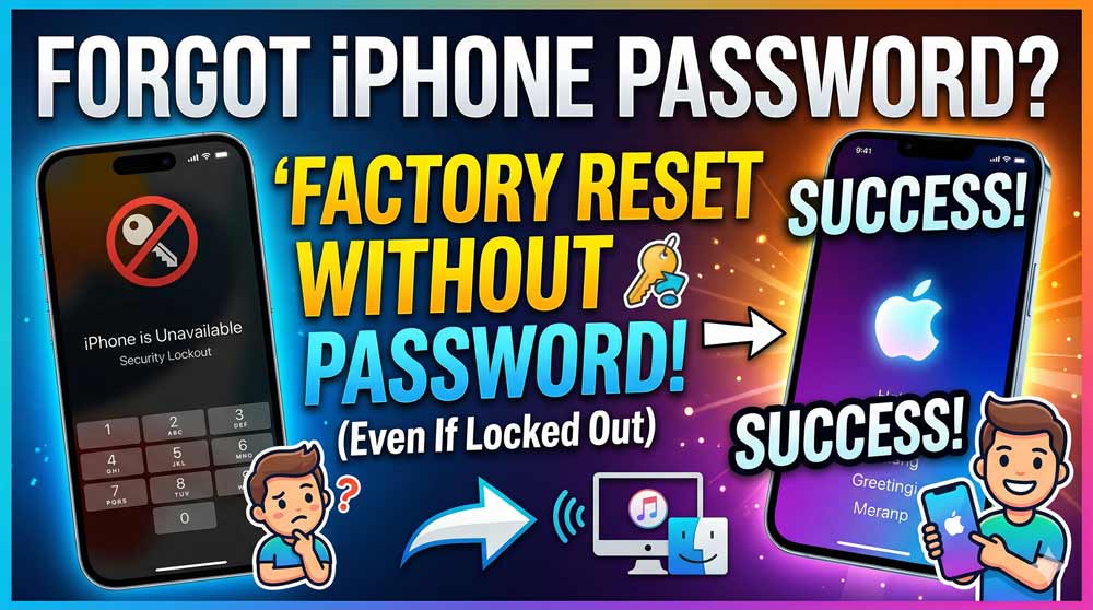 Forgot iPhone password screen showing factory reset without password solution