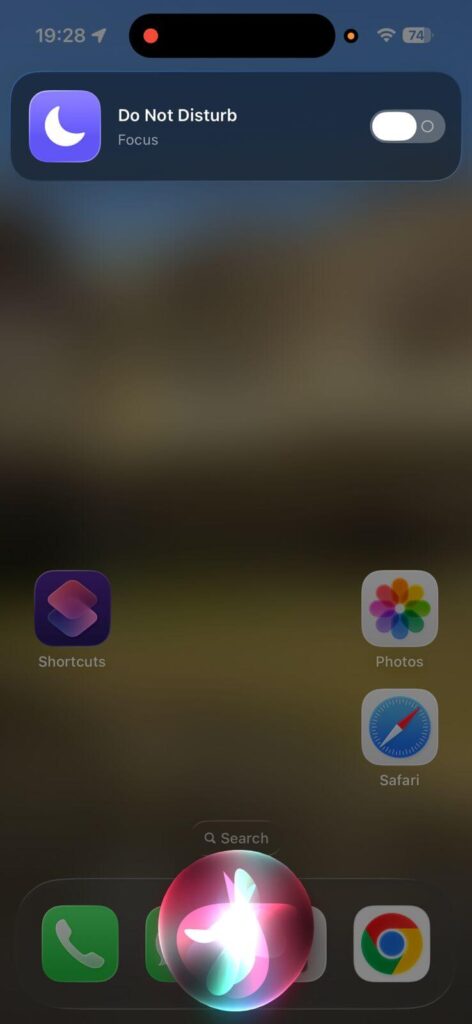 iPhone screen showing Siri being used to turn off Do Not Disturb mode