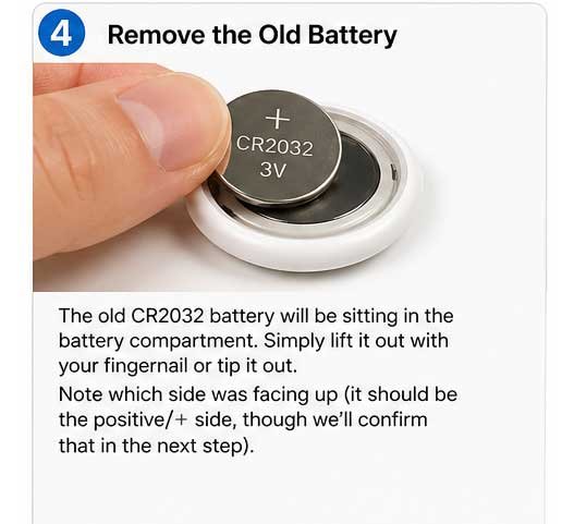 remove CR2032 battery from airtag old battery replacement