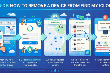 Step-by-step guide showing how to remove a device using Find My iCloud from a browser