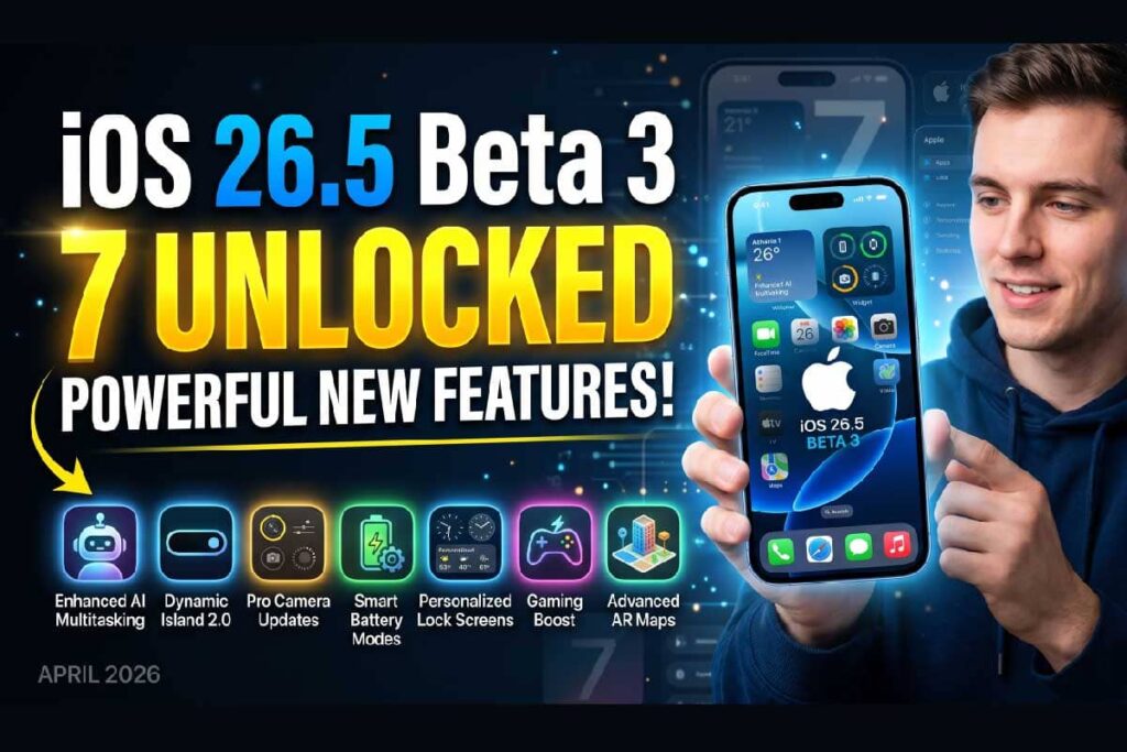 iOS 26.5 Beta 3 new features including AI multitasking, Dynamic Island 2.0, and smart battery modes