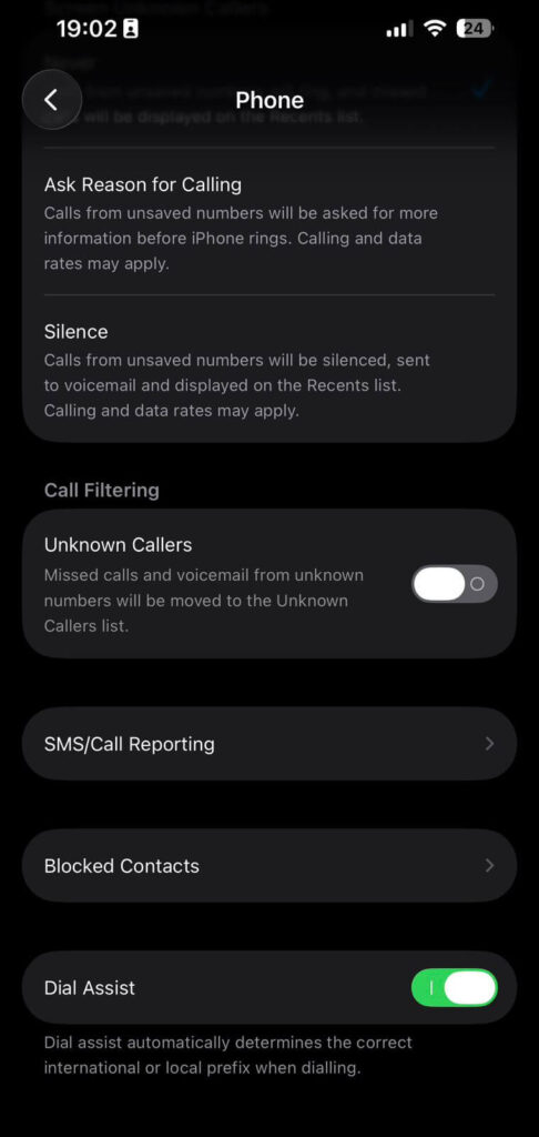 enable unknown callers toggle iPhone block spam calls