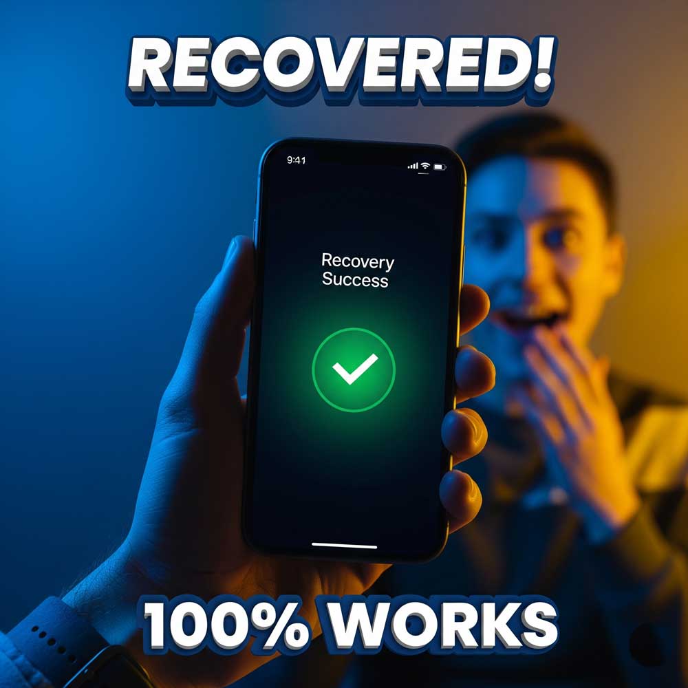 iphone photo recovery success screen showing deleted photos restored successfully