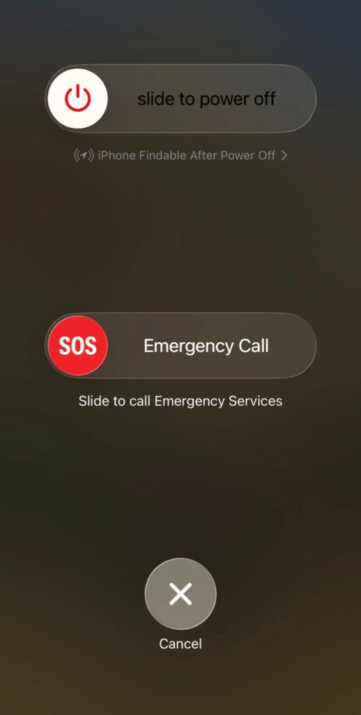 iPhone slide to power off screen with SOS emergency call option