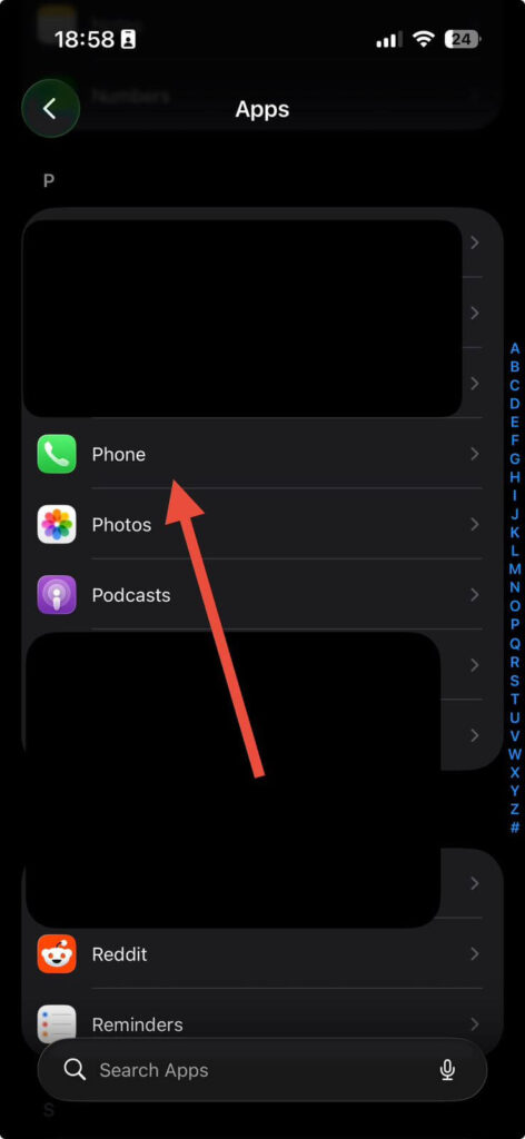 open phone app settings on iPhone to block spam calls